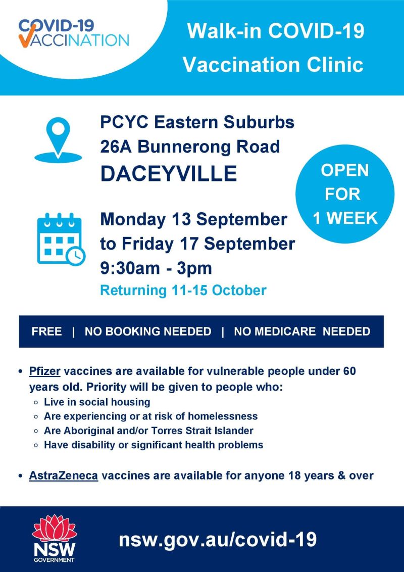 Daceyville vaccination clinic opens today - South Eastern Community ...